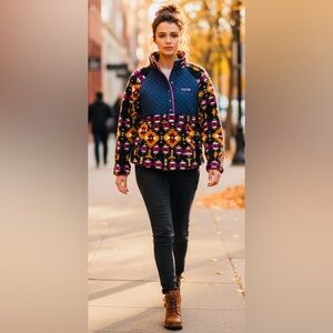 EUC Simply Southern SZM half snap front pullover Aztec print w/quilting/Bust 43”